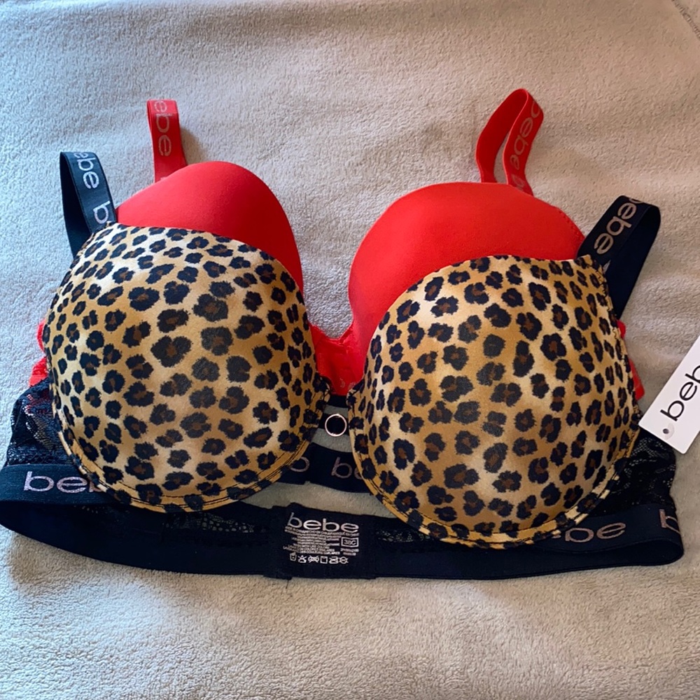Brand New! • bebe • 2Bra Set• Leopard  Print • Solid Red